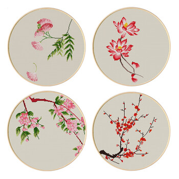 幅简单梅花清新自然风现代简约刺绣 4股线绣长绒棉【合欢花】49*49cm