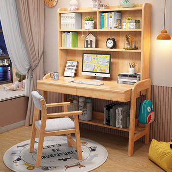 知原书桌实木书桌书柜组合卧室家用可升级成人电脑办公桌子中小学生