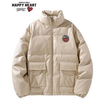 happyheart查尔斯桃心羽绒服男女情侣款爱心logo玫瑰花卉图案印花羽绒