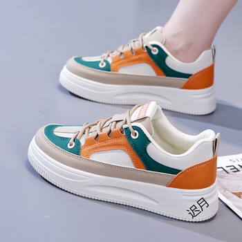 觅夕韩版白鞋女秋季新款学生搭拼色板鞋平底休闲鞋女定制联名款定卡其