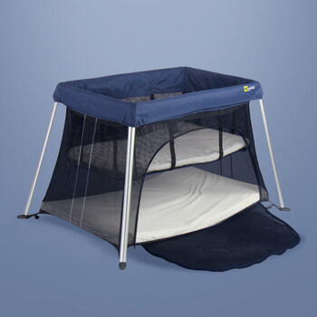 欧式轻便婴儿旅行床游戏床 可折叠便携宝宝婴儿床儿童床 深蓝色双层床