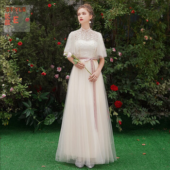 伴娘服女2021新款春秋结婚姐妹团学生毕业礼服裙长款香槟色仙气质610