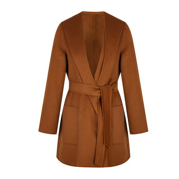 maxmara studio 女士tondo系列深棕色双面羊毛混纺中长款连帽大衣