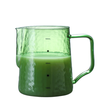 比赛用五家务拉花杯玻璃尖嘴比赛拉花缸刻度家用玻璃牛奶咖啡杯 绿色