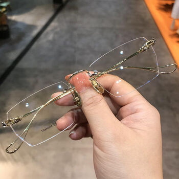 lucaly无边框眼镜超轻无框眼镜男潮切边不规则可配度数大脸商务金边