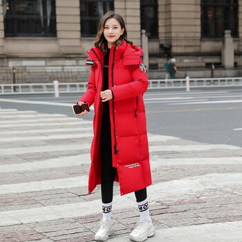 羽绒服加厚极寒女新款冬季女士长款韩版面包服过膝超长超厚外套红色xl