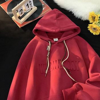 卫衣男款新款连帽季加绒加厚青少年初中生高中生春夏款潮牌酒红色m