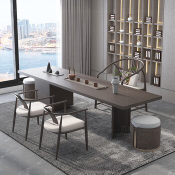 新中式实木茶桌椅轻奢功夫茶台大班台简约禅意茶室高档老板泡茶桌 主