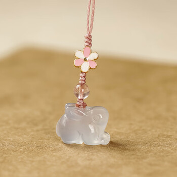 玉兔净化 玉髓小兔子吊坠萌萌挂件可爱玉兔迷你玉石手机链钥匙包包