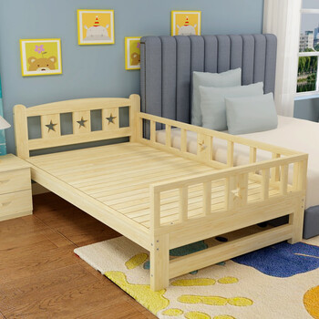 带护栏的双人床儿童男女孩公主单人床实木婴儿加宽床边大床拼接订做