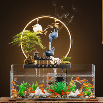 hkpz 流水鱼缸招财摆件家居客厅桌面装饰品水循环喷泉景观乔迁开业