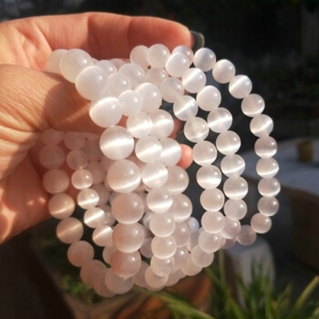 顶盈天然摩洛哥透石膏手串白色一线强猫眼石手链女单圈高频能量疗愈石