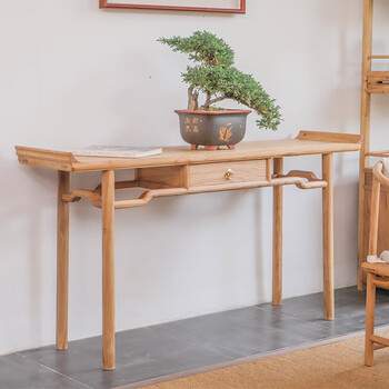 品御世家新中式条案仿古实木供桌老榆木玄关案几翘头案台黑胡桃木禅意