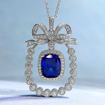 珠宝2022新款925银项链仿蓝宝石10*12吊坠女欧美豪镶直播款 n178 蓝钻