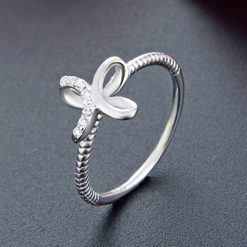 老凤凰 s925银蝴蝶结戒指 女生镶锆石时尚指环 时尚戒指【s925银】 10