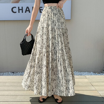 雅浪姿夏天高中学生长裙半身裙初中女夏季女生半截裙雪纺碎花女夏高腰