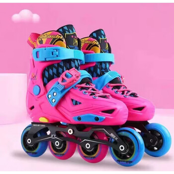 鞋男女儿童码溜冰鞋套装孩滑冰 粉色8轮全闪 m码32~35码【图片 价格