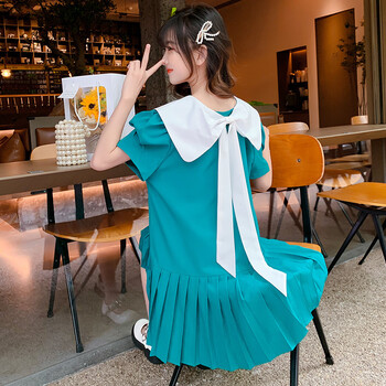 9-12岁蝴蝶结公主裙10洋气可爱裙子 青色 150码 建议身高140-150cm 72