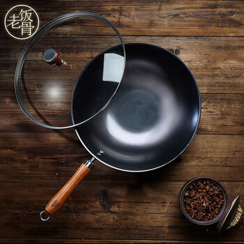 老饭骨 熟铁锅炒锅不易生锈圆底超轻锅无涂层家用烹饪锅具炒菜锅燃气