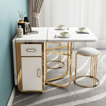 隐形折叠餐桌轻奢折叠餐桌椅组合小户型家用多功能可伸缩吃饭桌隐形可