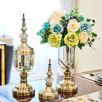 欧式轻奢花瓶摆件客厅玄关插花束餐桌美式电视柜干花艺家居装饰品yj5