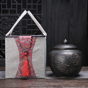 紫陶茶叶罐(凤凰来仪)云锦红