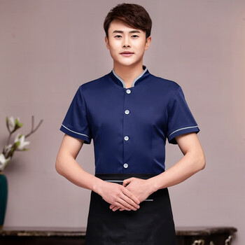 玛楷中式酒店服务员工作服短袖餐厅饭店茶楼员工服装长袖定制印字男款