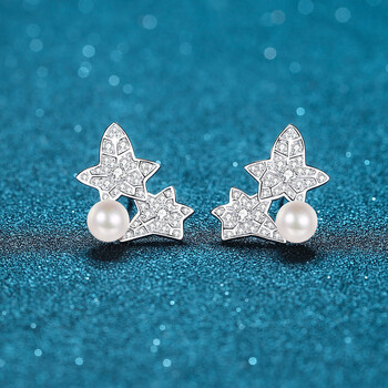 925耳环女网络同款无瑕疵淡水珍珠花叶款莫桑石耳钉68分莫桑石67mm