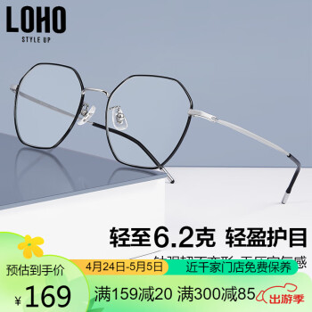 LOHO 防蓝光眼镜全钛架男女学生时尚平光无度数眼镜架 LH0089003黑色