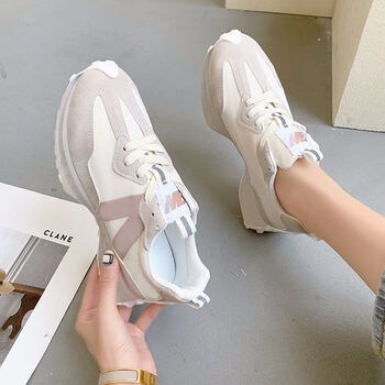 勋阳阿甘华夫鞋女运动鞋小蛮腰女鞋春夏季透气帆布水晶底鞋米白色36