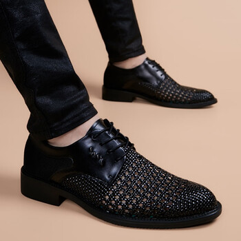 倪奇屋niqiwu夏季镂空皮鞋男内增高潮流时尚休闲透气男鞋新款凉鞋编织