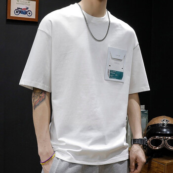 古先森男士短袖t恤男宽松纯棉夏季重磅上衣服半袖男生白色打底衫印花