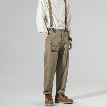 沐秋美式复古工装裤男吊带裤秋季休闲裤男士法式文艺复兴背带裤