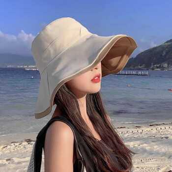 大帽檐双面渔夫帽女夏网红遮阳帽遮脸防晒帽防大沿太阳帽子紫外线wt