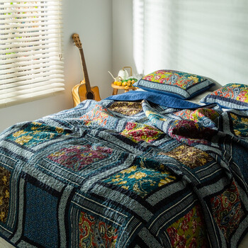 全棉床盖单件美式风手工拼布绗缝被纯棉床单夏凉被榻榻米炕盖 瑞德蒙