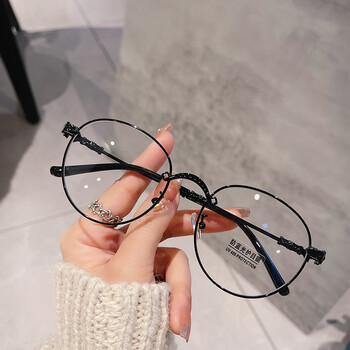 复古金属圆形近视眼镜框女小框学生眼睛架素颜装饰平光镜男 亮黑色 1
