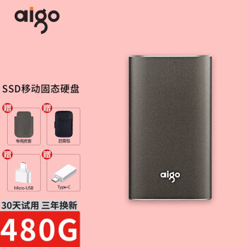 ߣaigo ƶ̬Ӳ̸USB3.0Type-CֻssdƶӲ 480gPɫ+Ƥ++2ְ׿תͷ