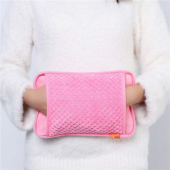 精选热水袋套毛绒布可拆洗暖水袋外套暖手宝腰带套子北极象粉色双插手