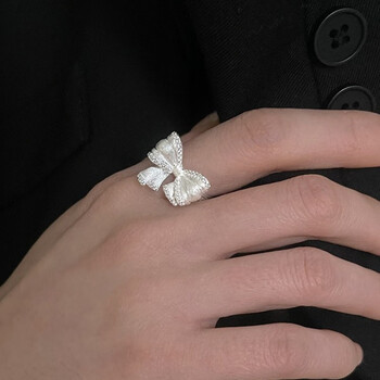 优诗诺(youshinuo)925银蝴蝶结闪钻戒指女指环尾戒小众设计ins风轻奢