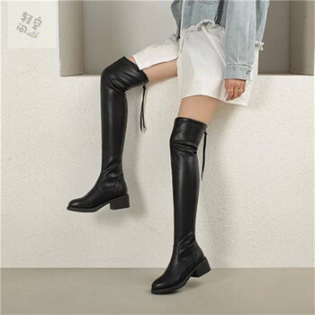 超长靴女过膝高筒靴显瘦显瘦弹力长筒靴长靴女过膝皮粗跟冬季加绒显瘦