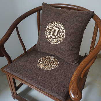 秋冬新中式椰棕榈圈椅垫靠垫刺绣坐垫海绵沙发垫防滑飘窗垫定制卡色