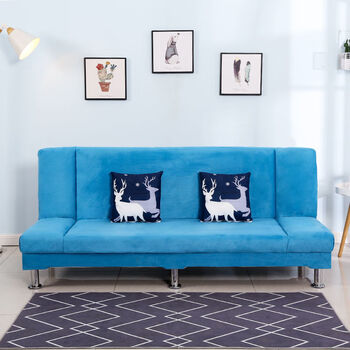 双人小沙发简易布艺懒人沙发绒布天蓝色151米23座升级实木腿无抱枕