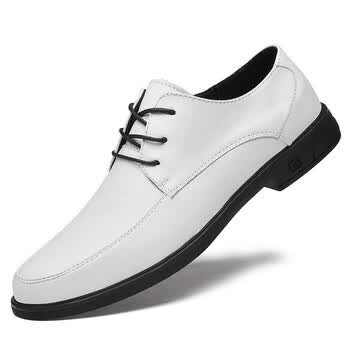 男士休闲皮鞋真皮商务休闲鞋男宴会结婚黑色白色皮鞋西装德比工作鞋男