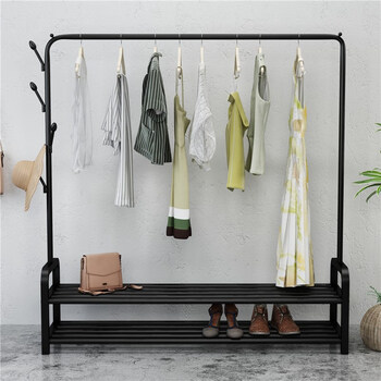 办公室晾衣挂衣架 落地 卧室 家用大衣架室内外折叠晒杆多用韩式 黑色