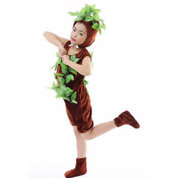 环保服装儿童大树演出服花草树木造型服饰小树表演服舞台话剧 棕色短