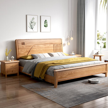 简蕴橡木床1.35米1米2小户型 全实木双人床1.8米1.5m主卧室 橡木床 1x1.9米  框架结构
