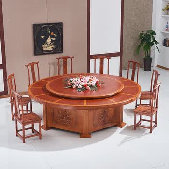 酒店包厢实木会所餐厅新中式电动餐桌饭店12人大圆桌 手动18米