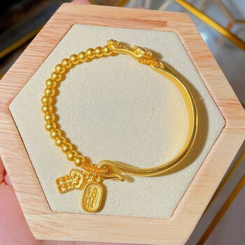 欧颜(oyshipin)黄金半镯手链女士999足金福牌如意算盘转运珠手串情人