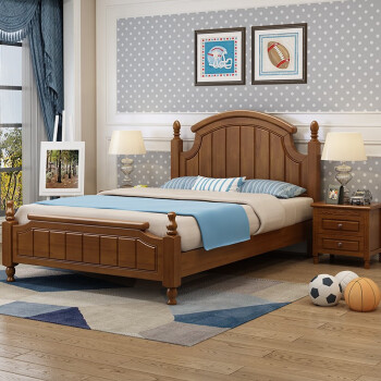 简蕴单人床1米2全实木1.2米1.35米成人床美式 1.5m双人床储物抽屉高箱 实木床+2个床头柜 1.2x2米  抽屉结构