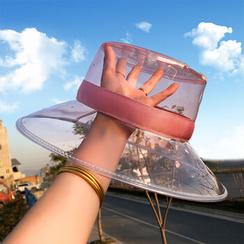 欧格吕克挡雨帽 防雨帽子时尚女透明渔夫大檐韩版pvc礼帽挡雨塑料防晒